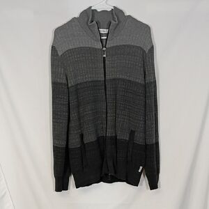 EUC Calvin Klein Men's Full-Zip Hooded Sweater - Gray Ombre Size Large Winter